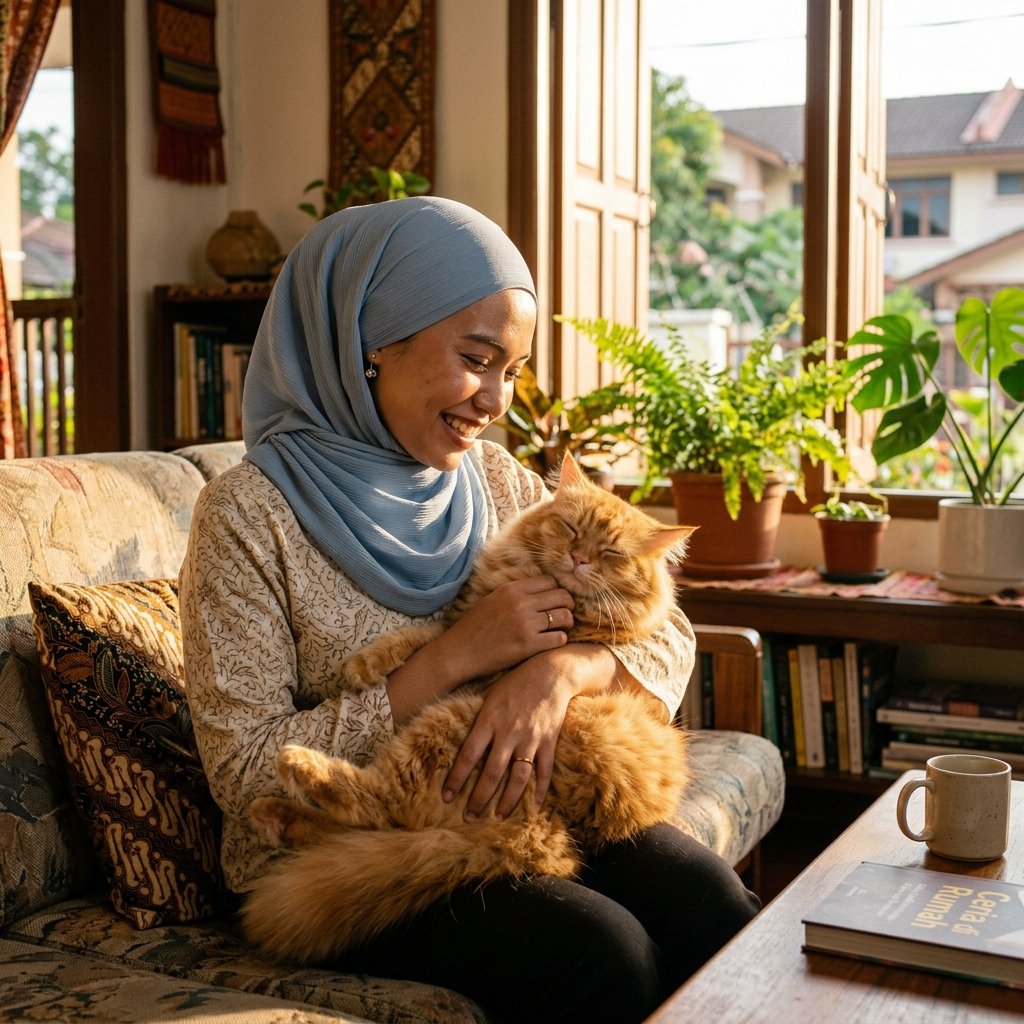 Kucing gembira bersama owner